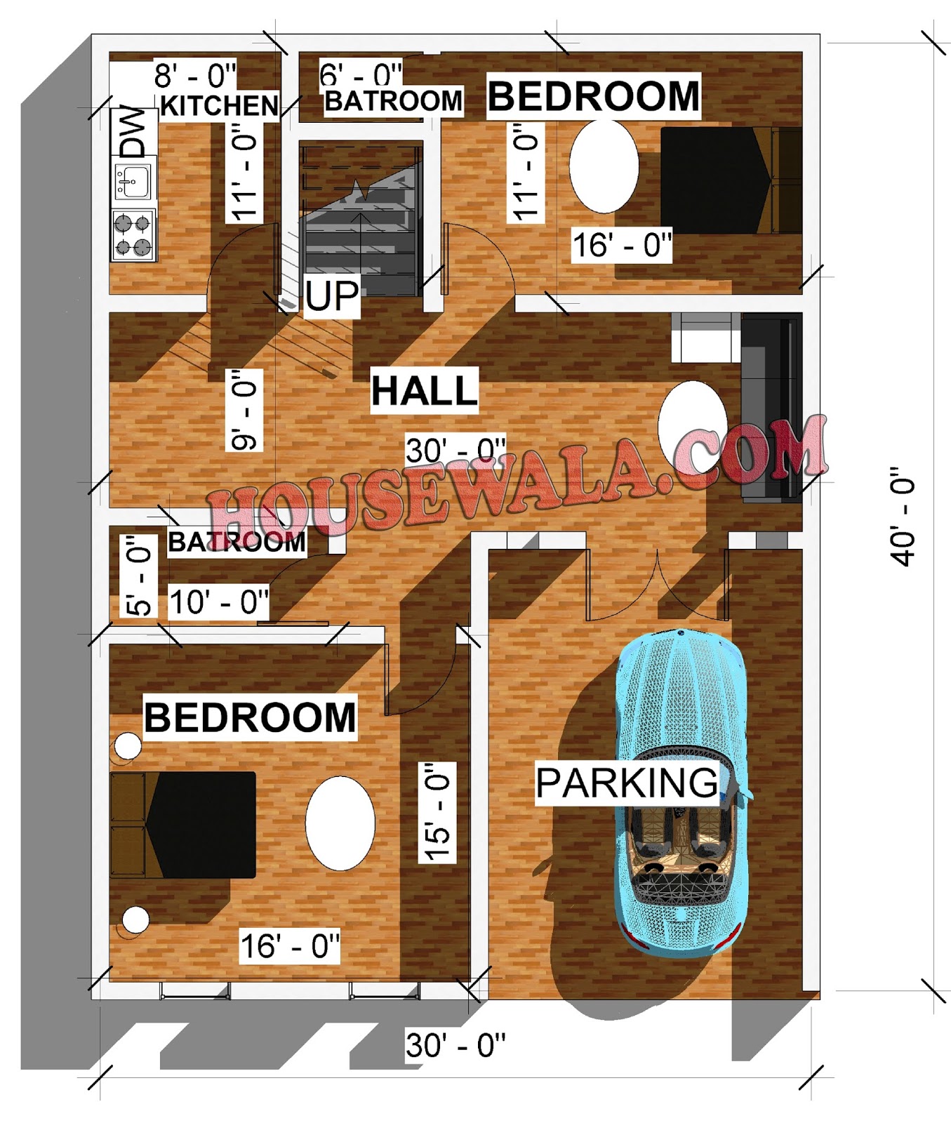 modern house plan 30' X 40' Housewala