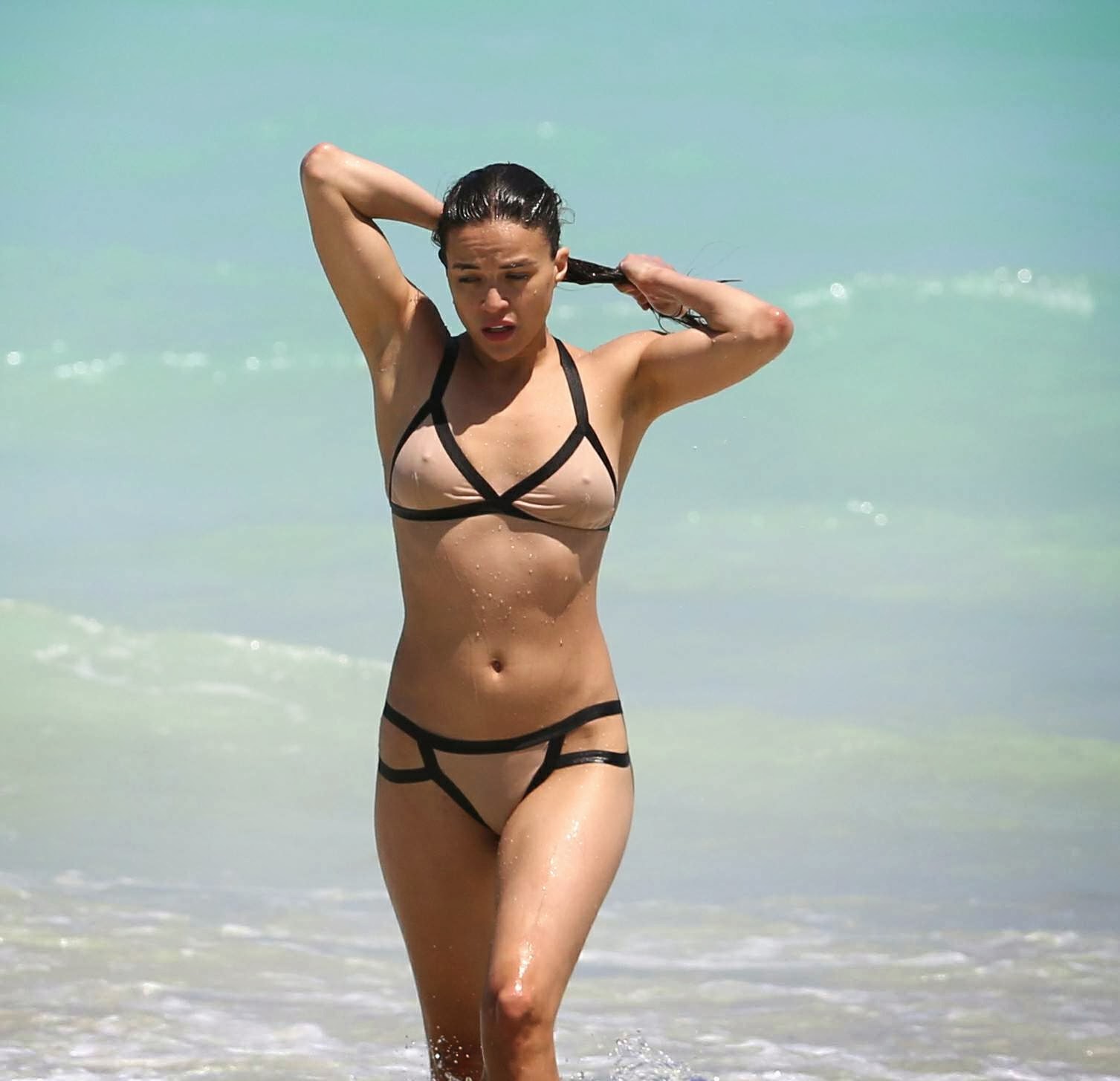Actress Michelle Rodriguez Showing Off Her Bikini Body.