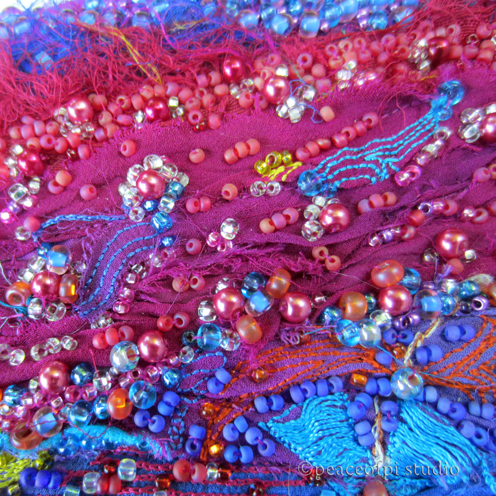 peaceofpi studio Sari Silk Hand Beaded Fiber Art Landscape