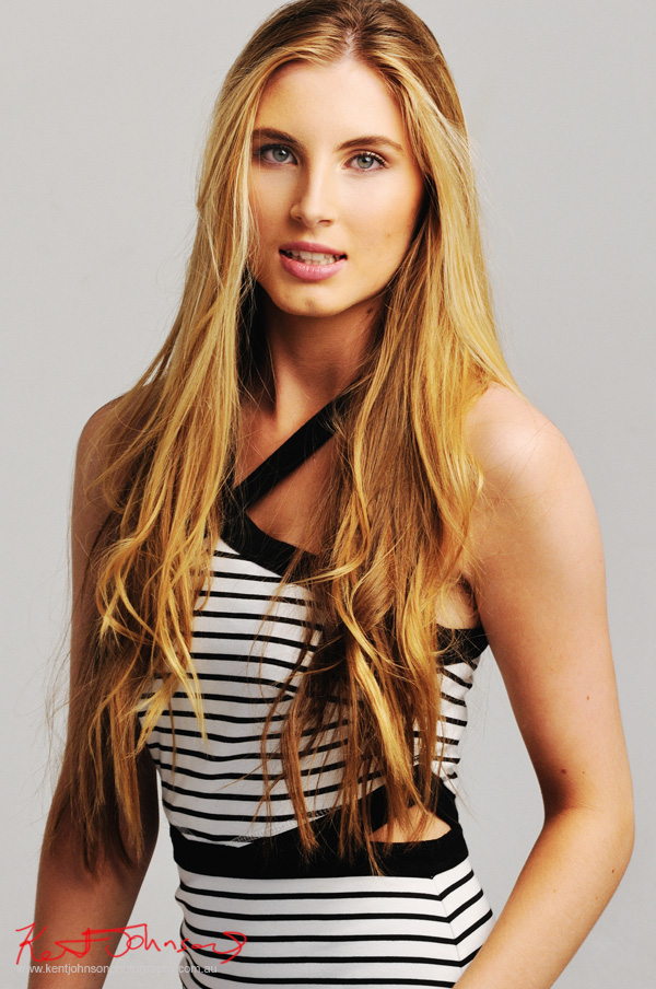 Studio Modelling Portfolio, Fitness & Fashion by Kent Johnson, Sydney, Australia. Striped dress, casual shot. 