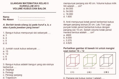 Soal Ulangan Harian Matematika K13 Kelas 5 Volume