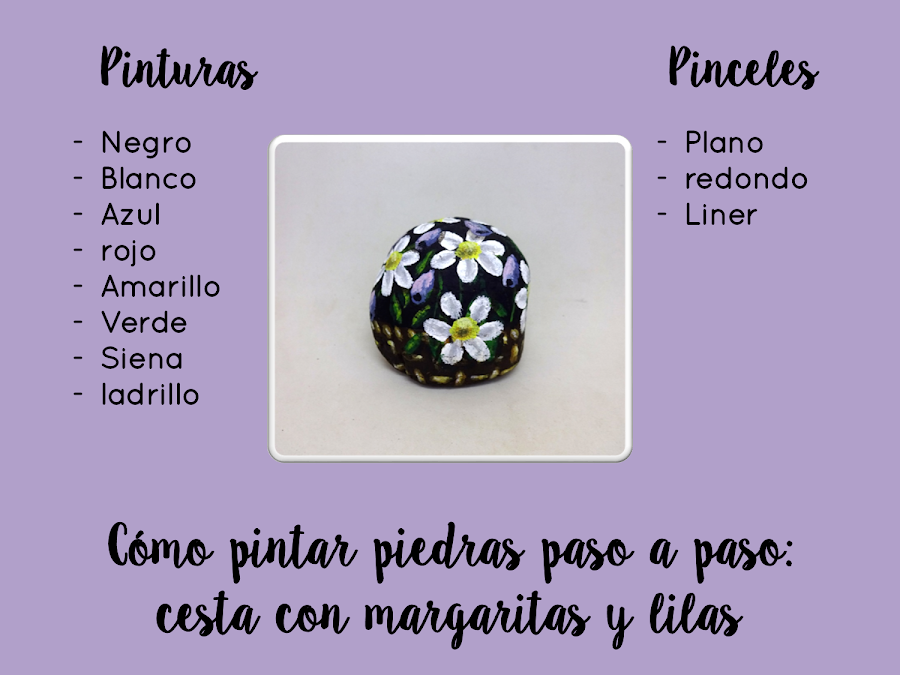 como pintar piedras con margaritas en un cesto