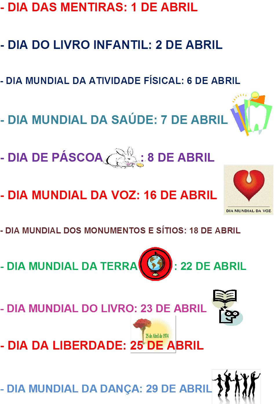 Momentos Especiais ALGUNS DIAS IMPORTANTES DO MÊS DE ABRIL
