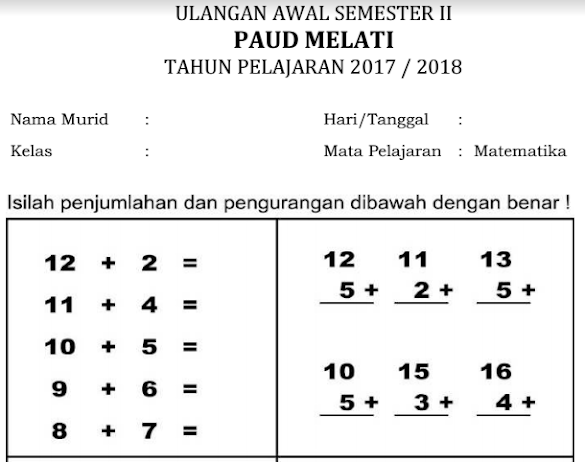 Soal Anak Tk B Semester 2