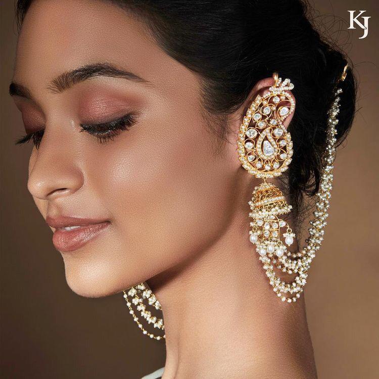 Long Ear Cuff Jhumkas in Polki Jewellery Designs