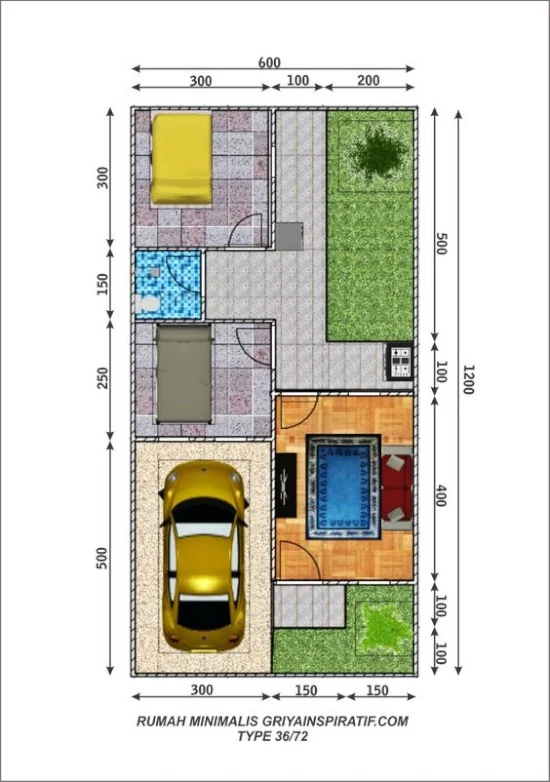 denah rumah minimalis dengan lebar 6 meter 1 lantai