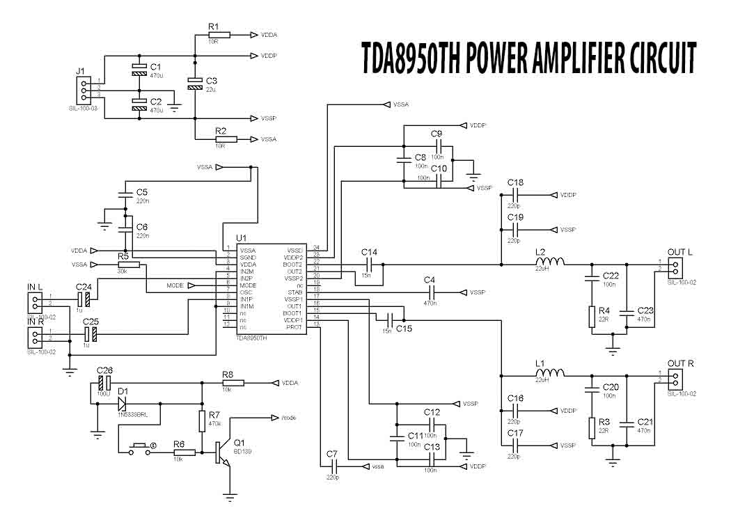 150W + 150W TDA8950TH Class-D Chip Amplifier - Electronic Circuit