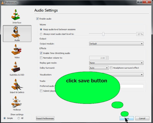 steps to change volume from default to between session in vlc media