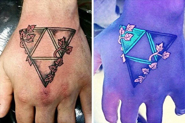#17. Vines wrapping triangles. - 30 Glow-In-The-Dark Tattoos That’ll Make You Turn Out The Lights. #17. Vines wrapping triangles. - 30 Glow-In-The-Dark Tattoos That’ll Make You Turn Out The Lights.