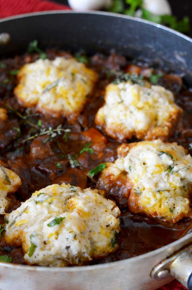Steak Love Guinness Beef Stew with Cheddar Herb Biscuits; cook