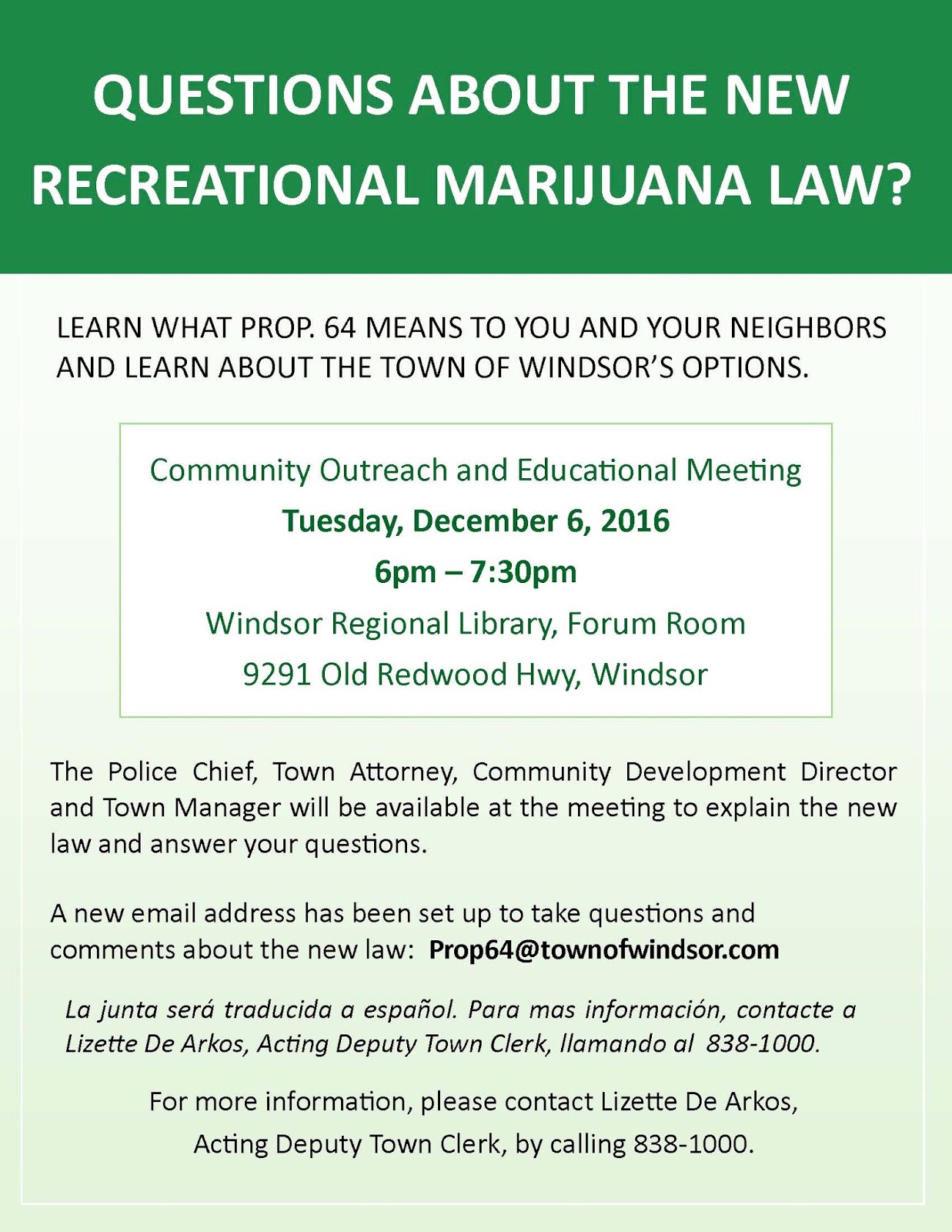 Windsor Town Manager's Blog Proposition 64 What does it mean to Windsor?