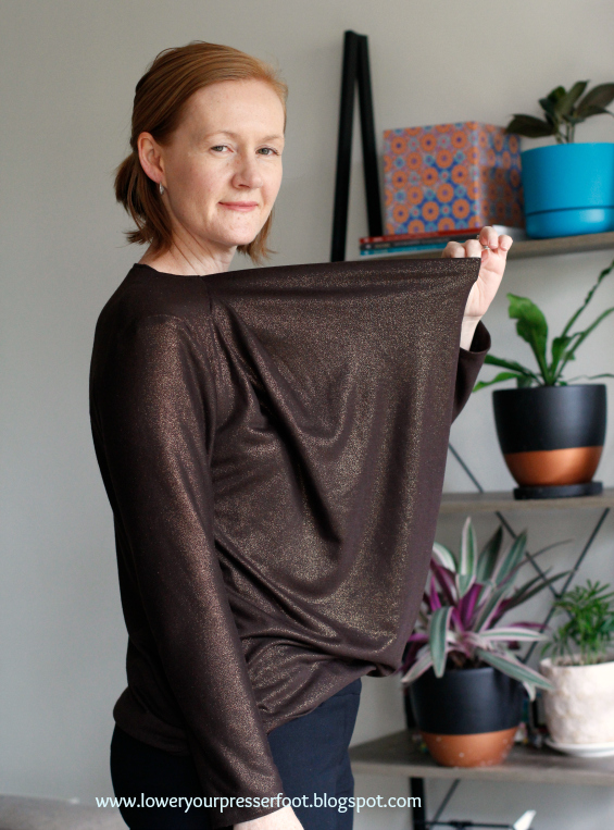 Burda drape knit top in bronze knit fabric