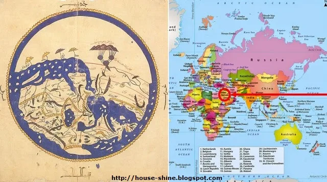 Perbedaan Peta Al Idrisi dan Peta Modern : Pembuatan Peta Dunia Pertama, Penempatan Posisi Peta Pertama, Ka’bah Poros dunia