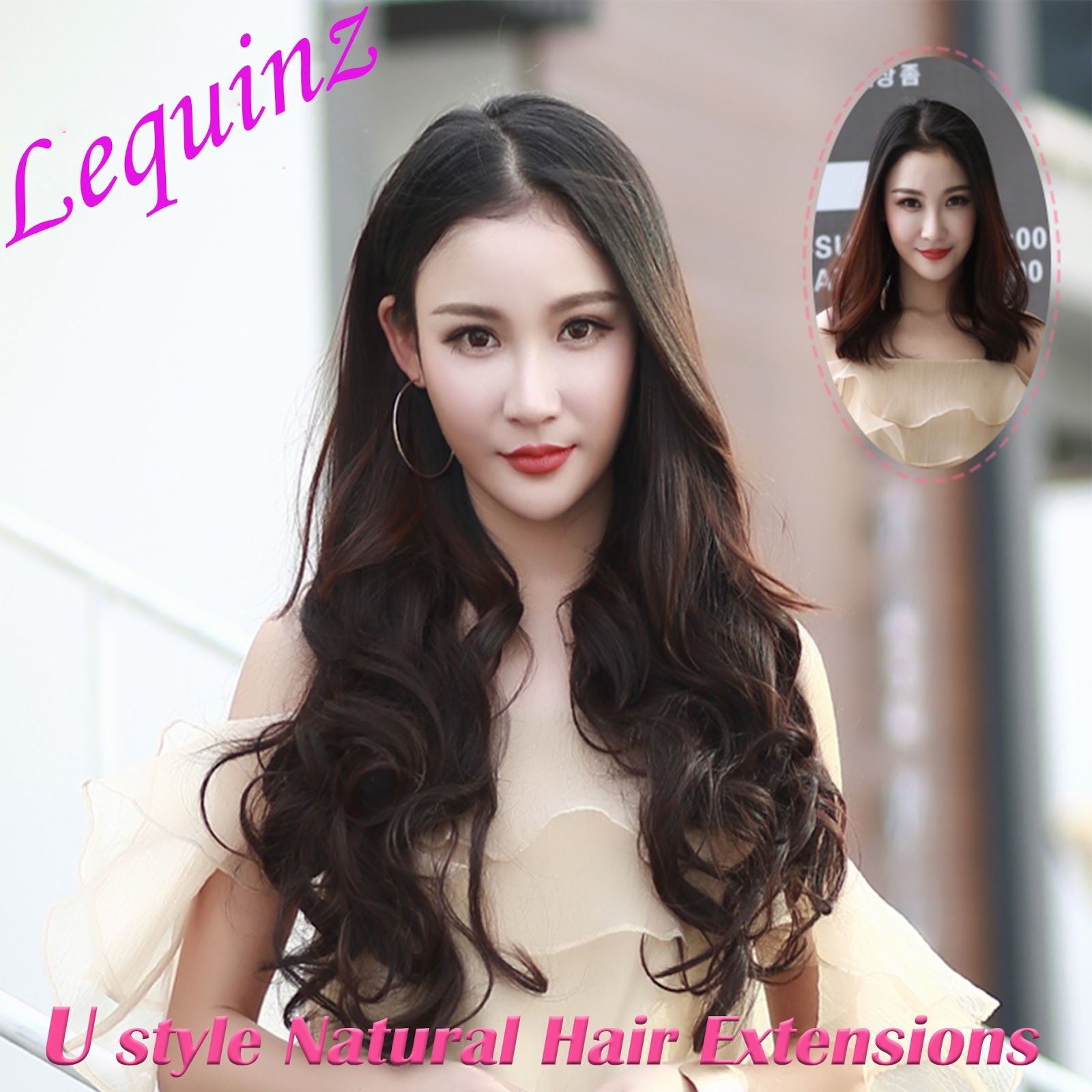 Lequinz Premium U Shape Clip On Hair Extensions U Part Wig long Wavy