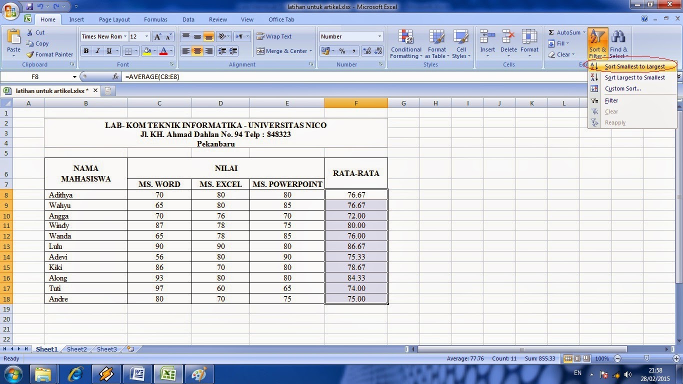 cara, mengurutkan, data, di, microsoft, excel, belajar