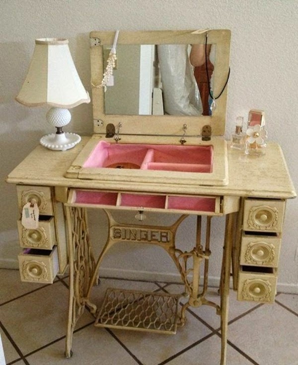 Old furniture redesign &#8211; the old sewing machine use as vintage furniture