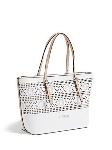 Brands For Fraction: GUESS WHITE DELANEY SMALL CLASSIC TOTE BAG FOR ...