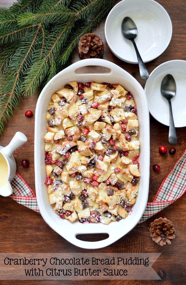 Joyously Domestic Cranberry Chocolate Bread Pudding with Citrus Butter