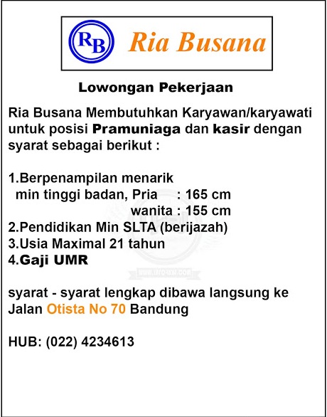 Loker Lowongan Kerja Ria Busana