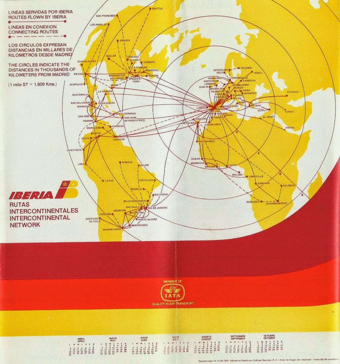 Iberia Airlines Route Map - IB Iberia 1979 25 Rutas Intercontinentales