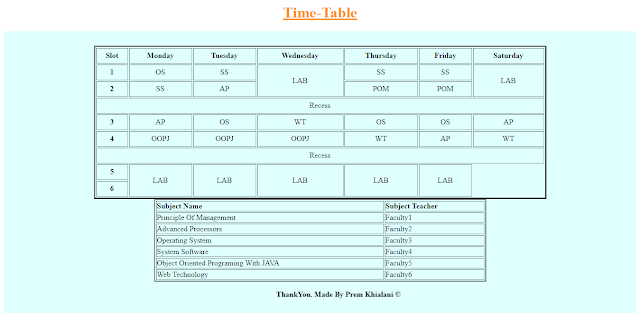 Design Your Class Time-Table Using HTML