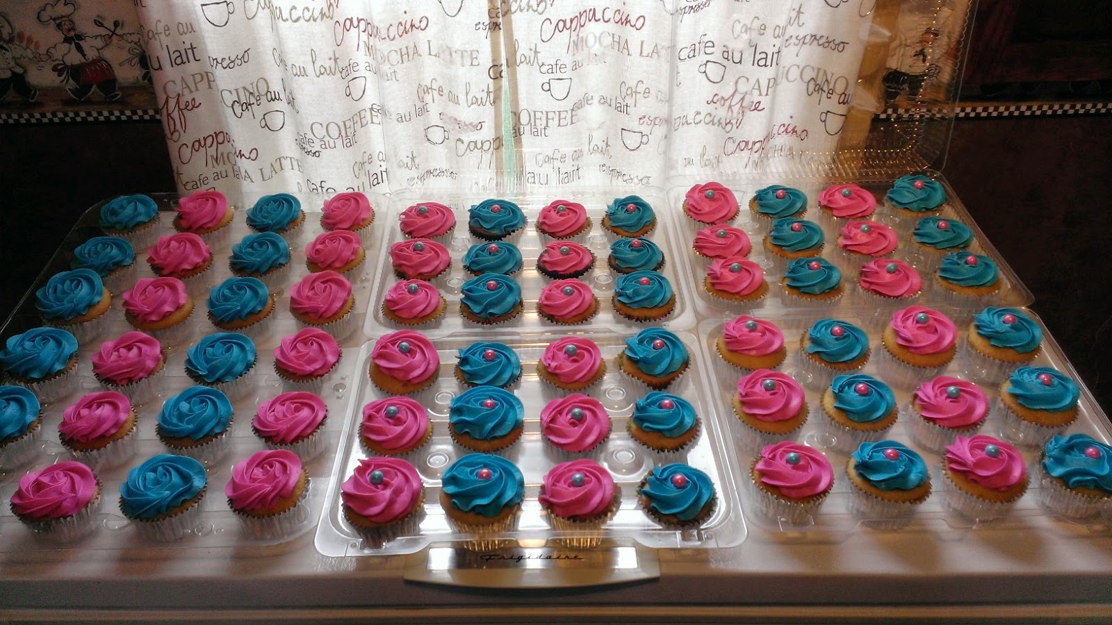 HAPPY CAKES hot pink & bright blue ,wedding cupcakes