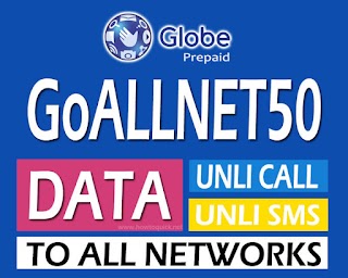 Globe GoALLNET50 - 3 Days Unli call and Text to all networks + 300MB Data Globe GoALLNET50 - 3 Days Unli call and Text to all networks + 300MB Data