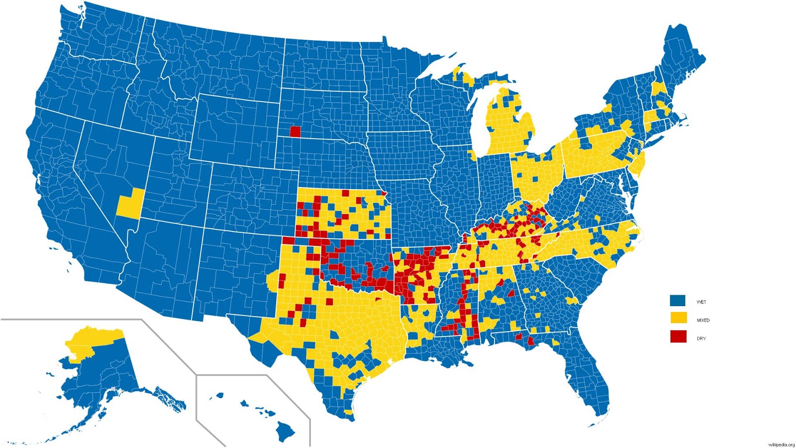Dry counties (alcohol control) in the U.S. Vivid Maps