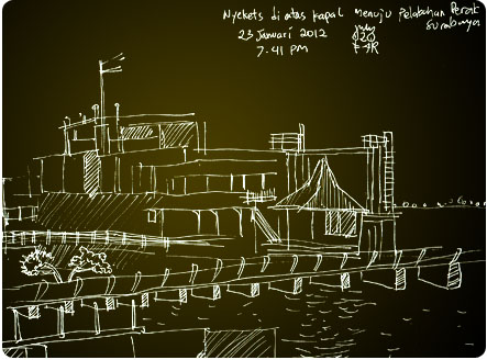 sketsa di atas kapal menuju Perak