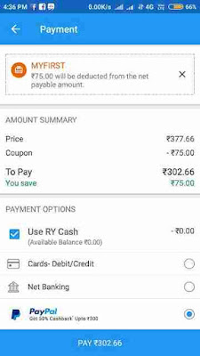 RailYatri Train Ticket Booking PayPal Cashback Offer on First Transaction