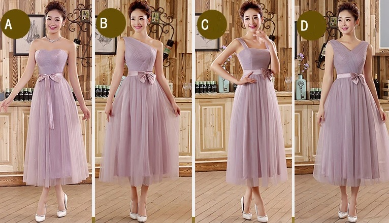 4-Design Dusty Lavender Mid Calf Length Bridesmaids Dress