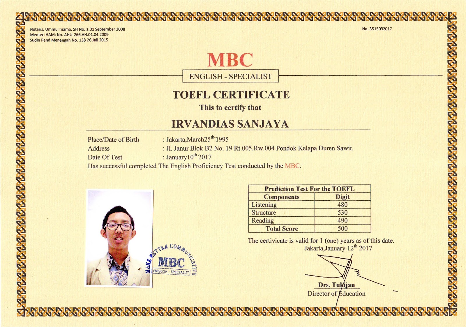 TOEFL 100 Terdaftar Tlp. 081212043918 TOEFL ASLI