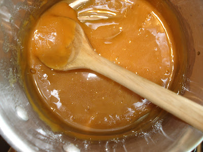 Beat the toffee mixture with a wooden spoon