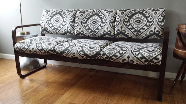 Home office upholstered couch ikat fabric
