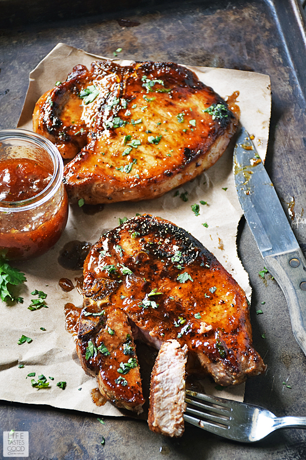 Chili Rubbed Pork Chops with Apricot Ginger Glaze | Life Tastes Good