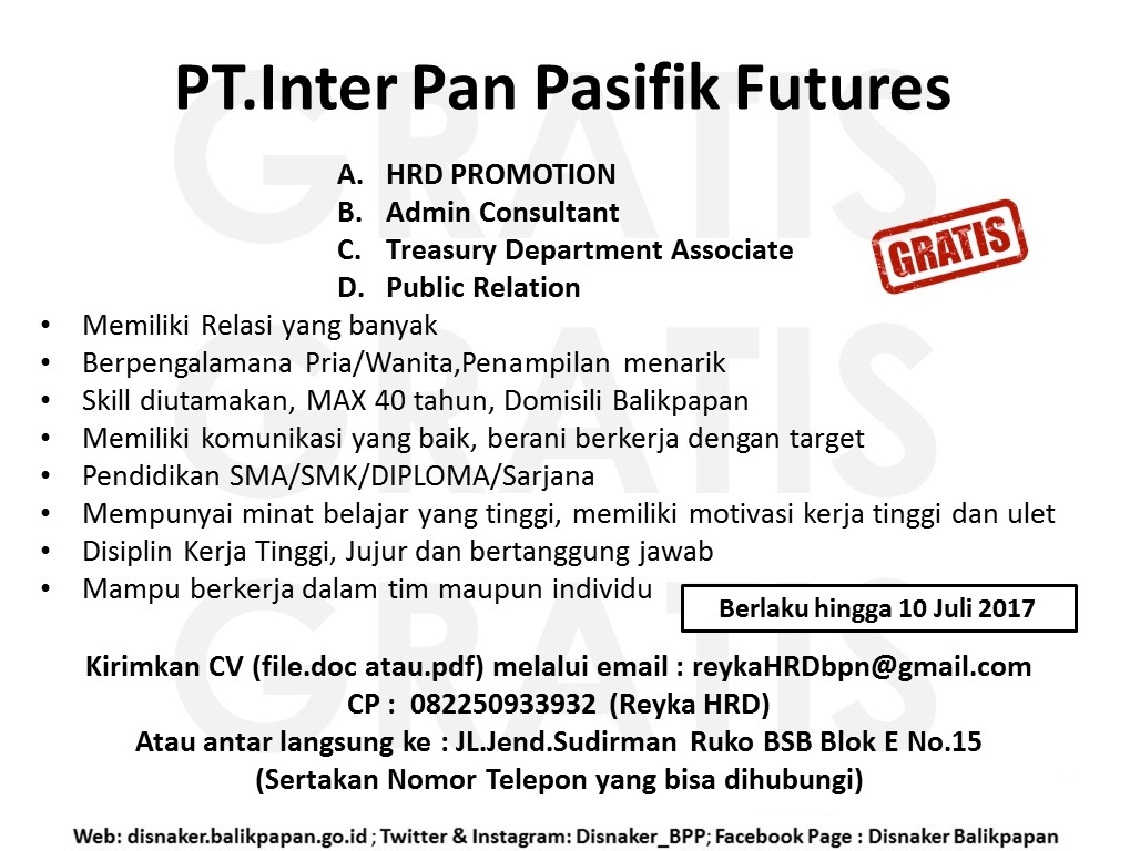 Lowongan Kerja Kota Balikpapan: Lowongan PT.Inter Pan 