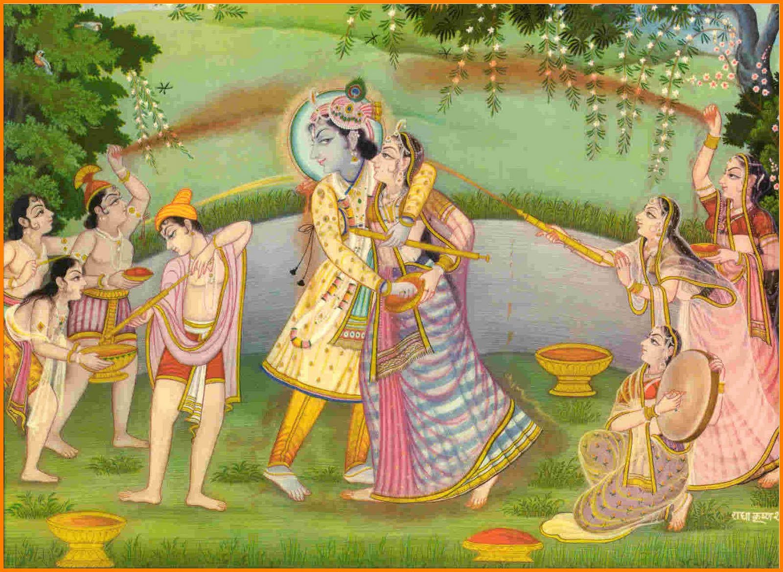 Radha Krishna playing Holi with Gopis Latest Krishna Wallpaper and