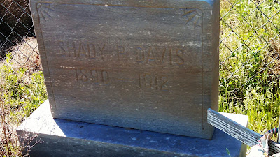 Photo of the headstone for Shady Davis who died in 1912.