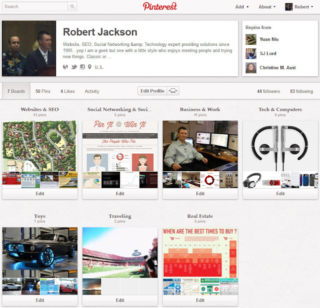 Pinterest Boards page on Pinterest Social Network