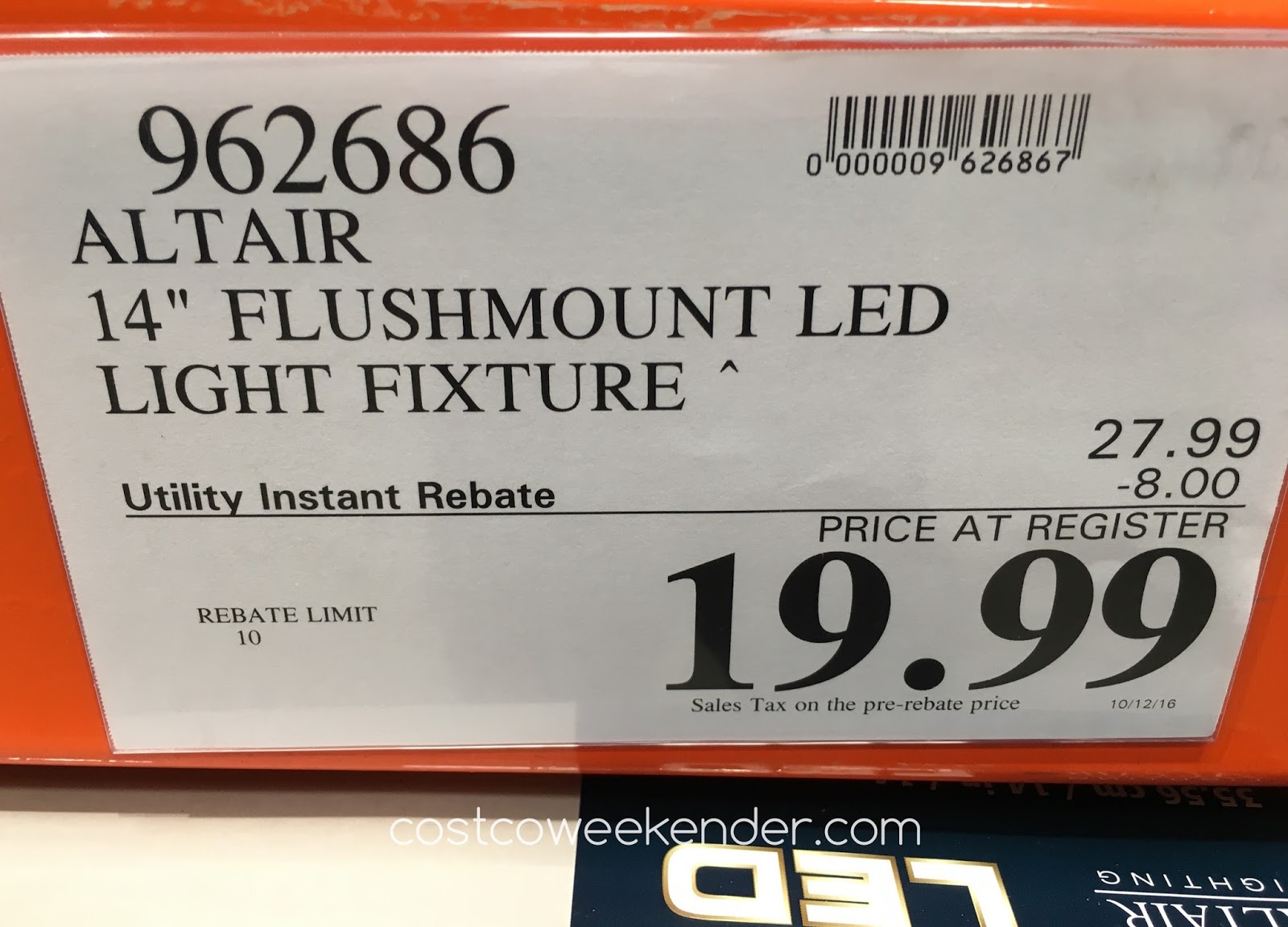 Altair 14inch LED Flushmount Light Fixture (model AL3151) Costco