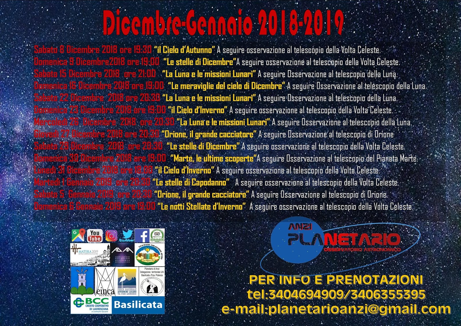 Osservatorio Astronomico Anzi Il Cielo di Dicembre 2018