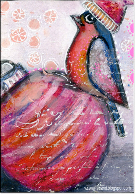 Zorana, Zoranaland, bird art, collage, Christmas card
