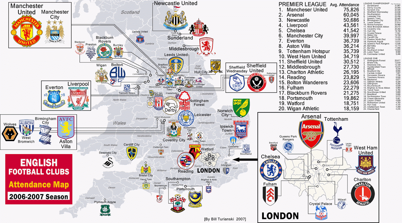 English Corner Franciscanos: Premier League Football Clubs on Map1600 x 890