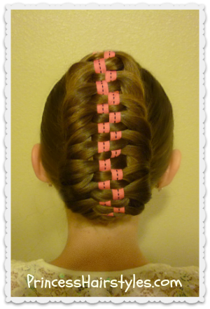 Checkerboard Ribbon Fishtail Braid Updo Hairstyle