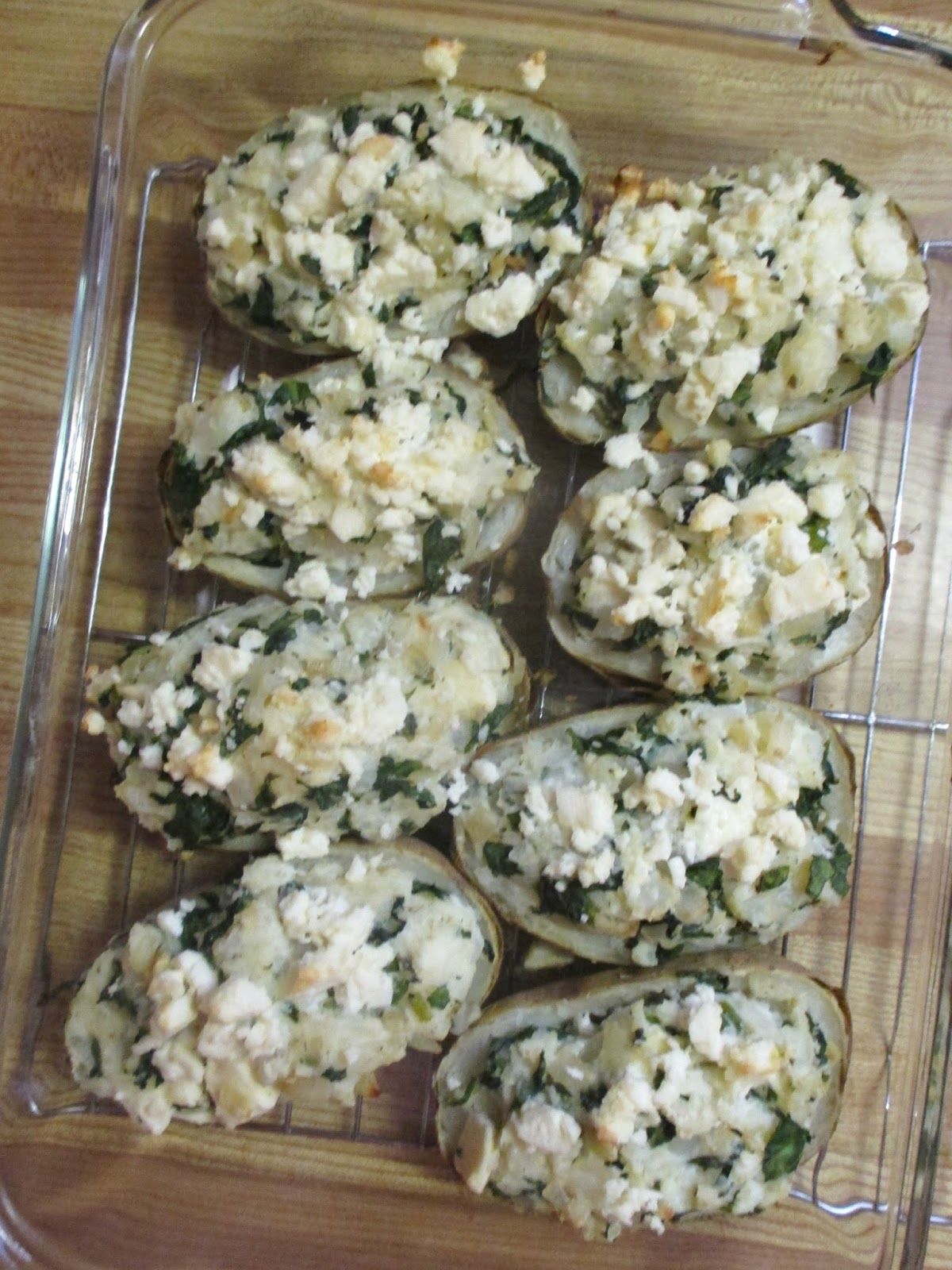 Hot and Cold Running Mom Just my Stuff Spinach and Feta Stuffed Potatoes
