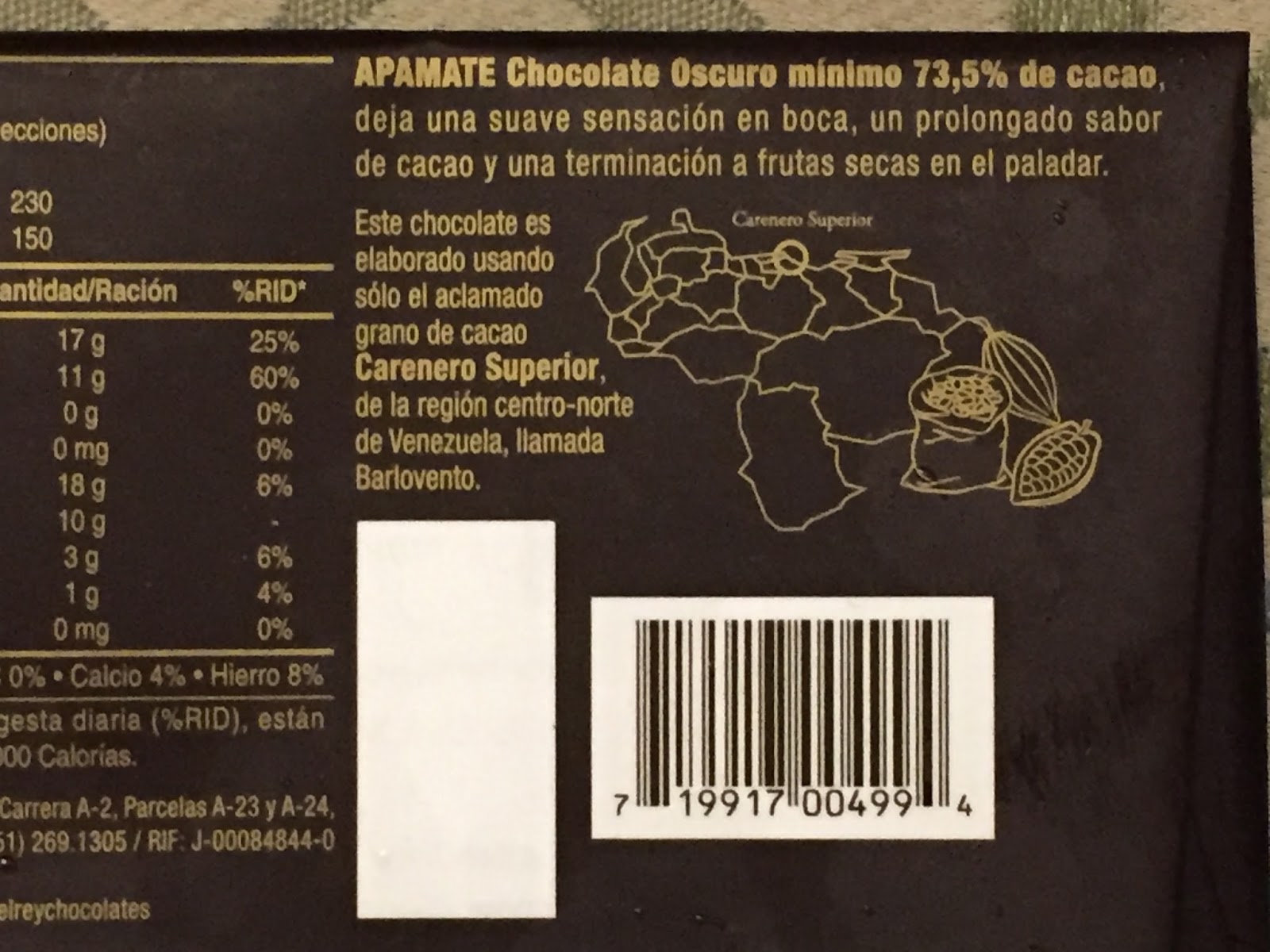 Regin's Realm Chocolate review El Rey Chocolate Oscuro Apamate 73.5