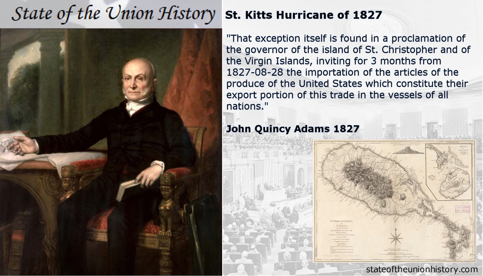 State of the Union History 1827 John Quincy Adams St. Kitts Hurricane