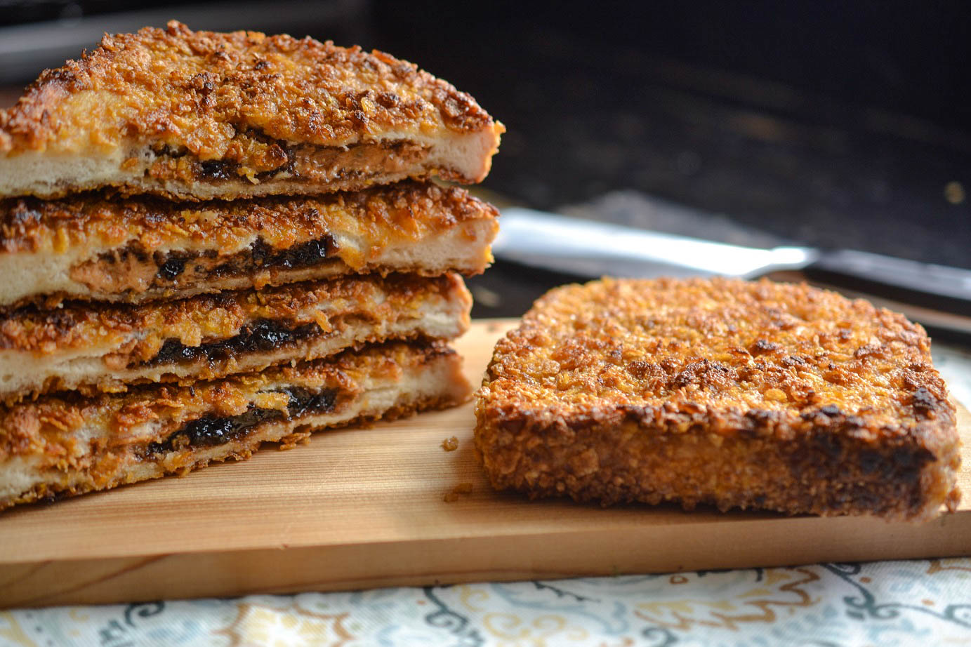 Greedy Girl Crispy Peanut butter and jelly stuffed French toast