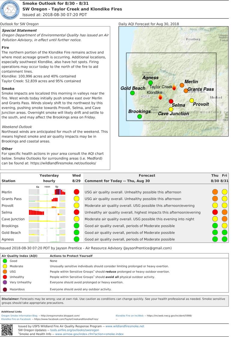 smoke outlook update for southwest oregon taylor creek and klondike fires for thursday and friday aug 30 31 2018 smoke outlook update for southwest oregon taylor creek and klondike fires for thursday and friday aug 30 31 2018