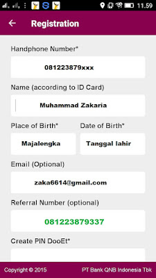 cara mengisi pendaftaran di aplikasi Dooet QNB